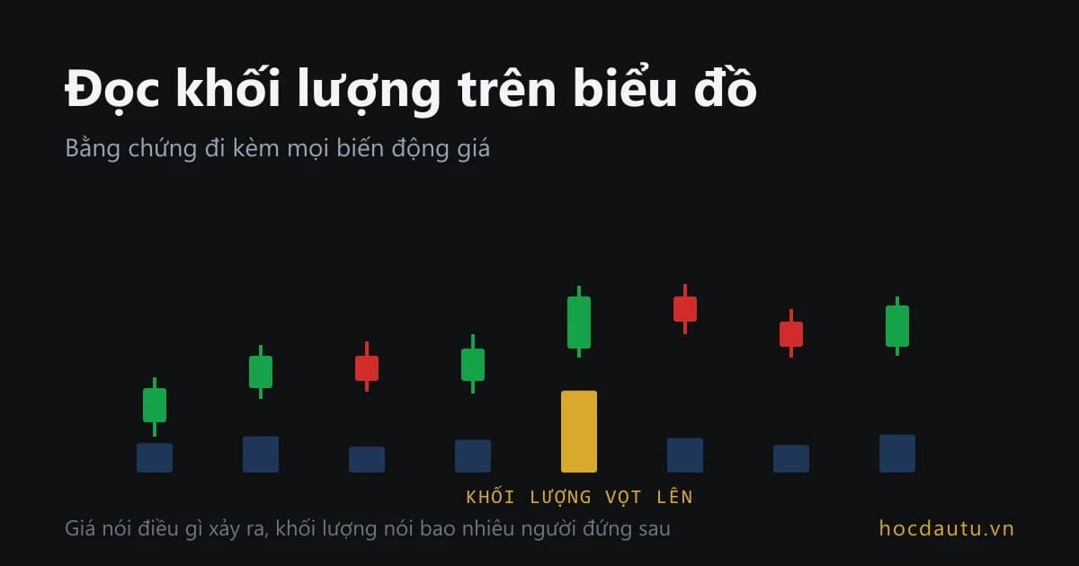 Tám cây nến kèm cột khối lượng bên dưới, phiên bật tăng có cột khối lượng cao vọt