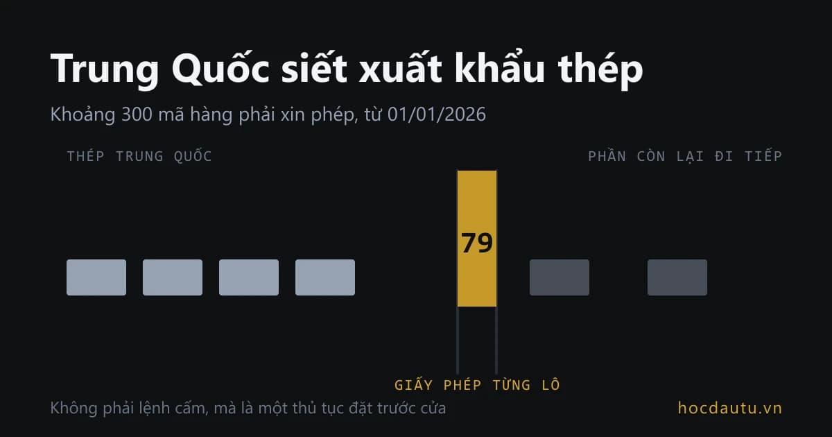 Dòng phôi thép chảy qua một cửa cấp phép mang số 79, phần đi tiếp thưa hơn hẳn phần đến